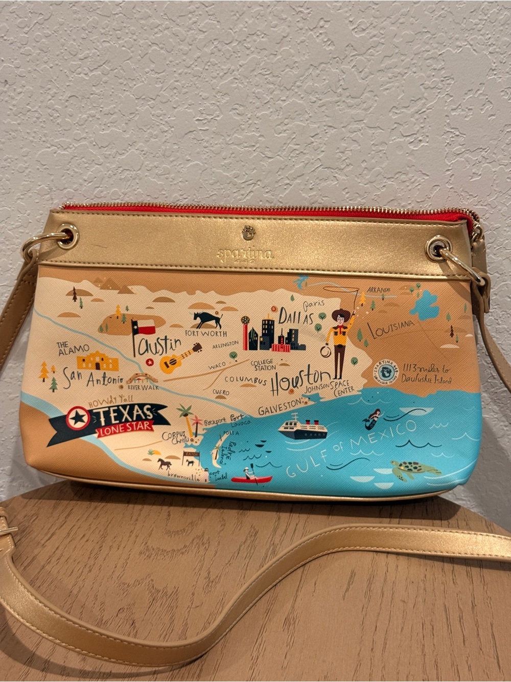 Spartina 449 Gold & Blue Texas Map Crossbody